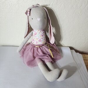 Alimrose Linen Bunny Doll Floral Tutu Mauve Pink Plush Toy 21 Inch Floppy Ears